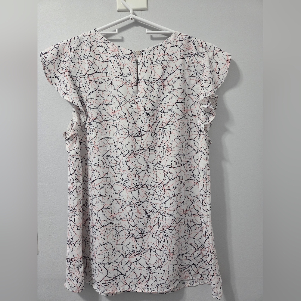 Alex & Lili Women's White/Black/Pink Blouse, Ruffles, Boho, Lightweight, Work - Picture 2 of 6